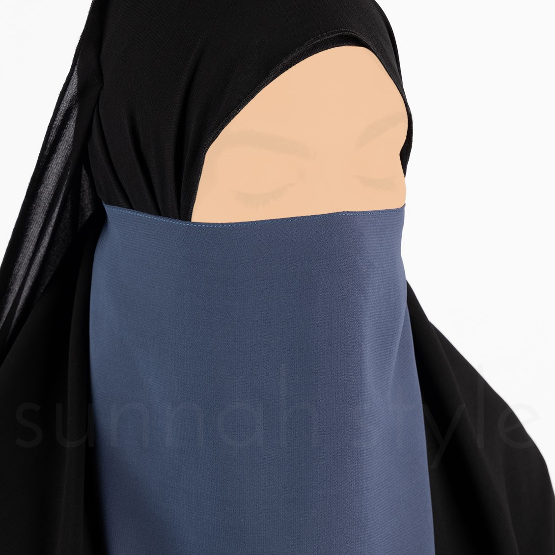 Sunnah Style Elastic Half Niqab Steel Blue